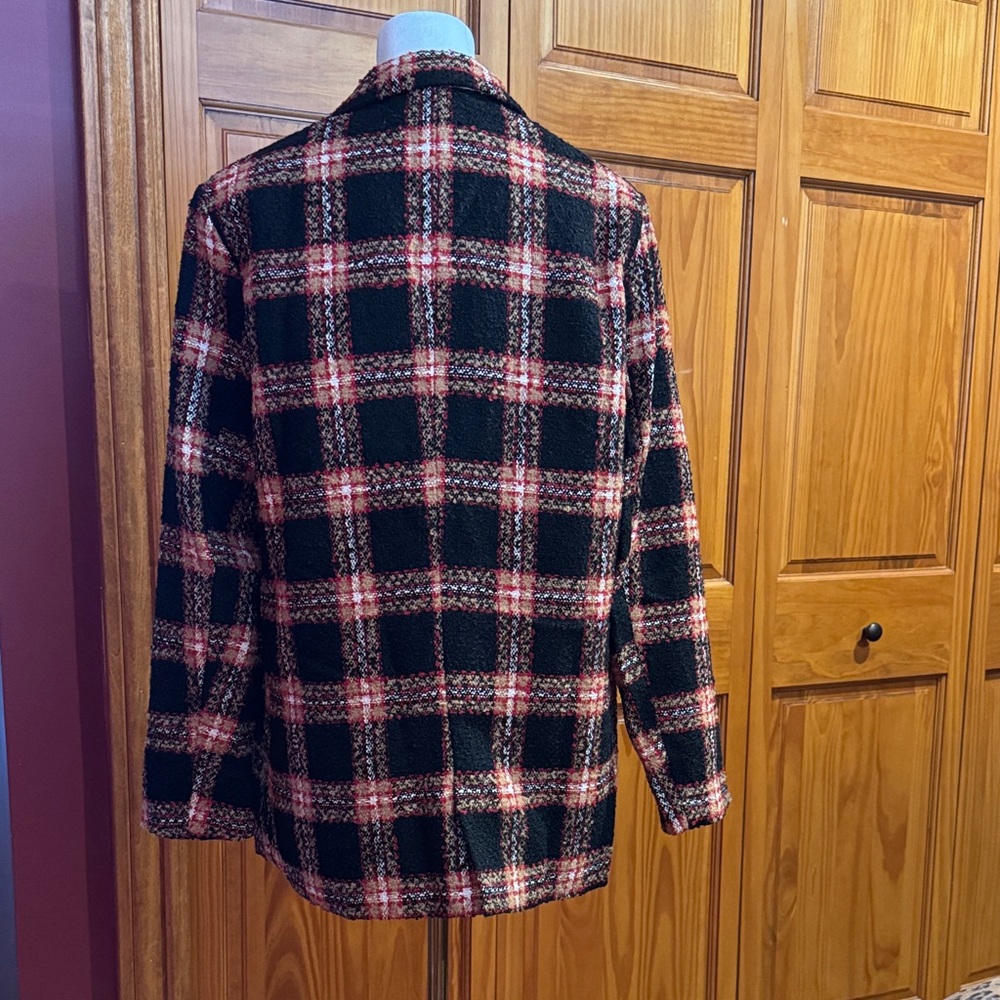 Womens Black and Red Plaid Wool-Blend Coat Jacket - Picture 3 of 5